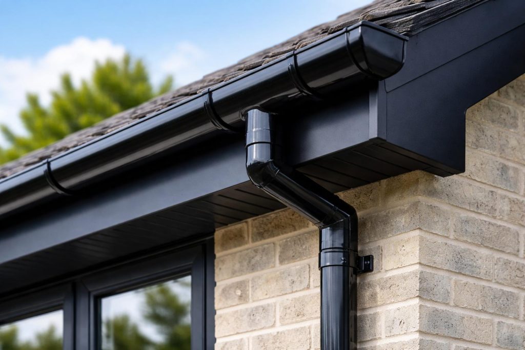 brand new gutters on a house